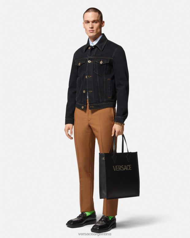 hombres Versace negro chaqueta vaquera con medusa ropa 4F6041252