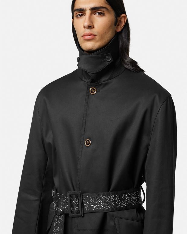 hombres Versace negro gabardina con tachuelas ropa 4F6041254