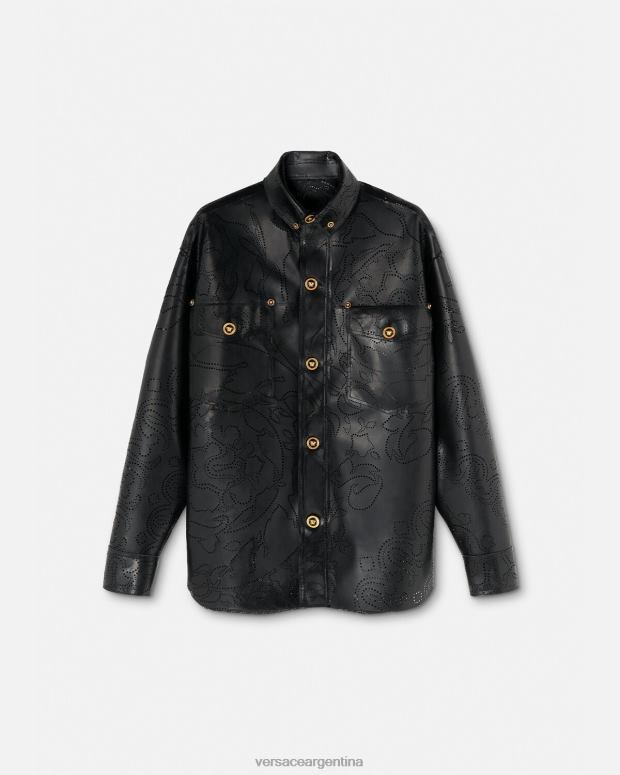 hombres Versace negro sobrecamisa de látex barroco ropa 4F6041237
