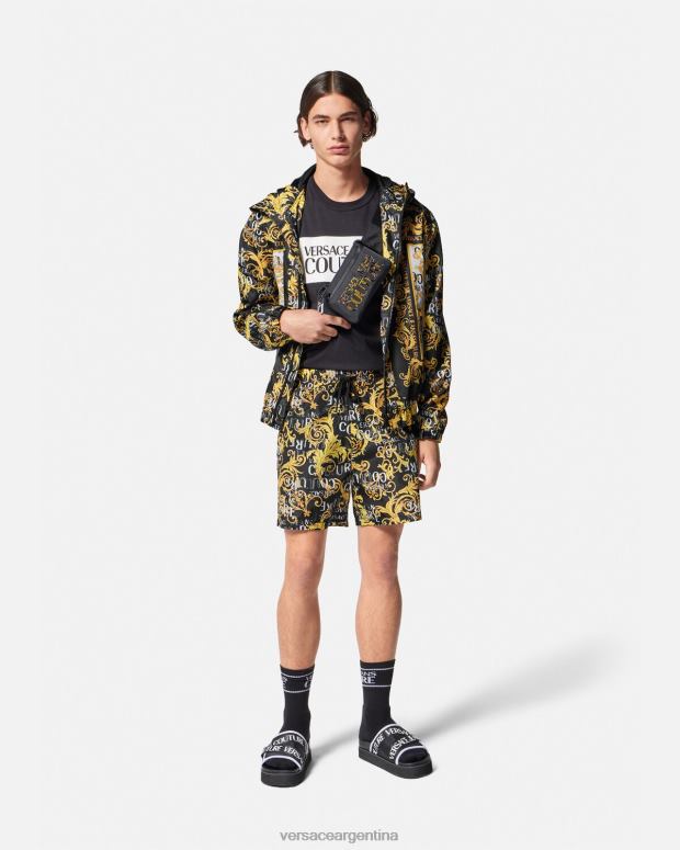hombres Versace negro y estampado chaqueta cortavientos de alta costura con logo ropa 4F6042414
