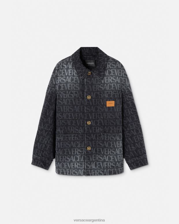 hombres Versace negro y estampado chaqueta vaquera integral ropa 4F6041224