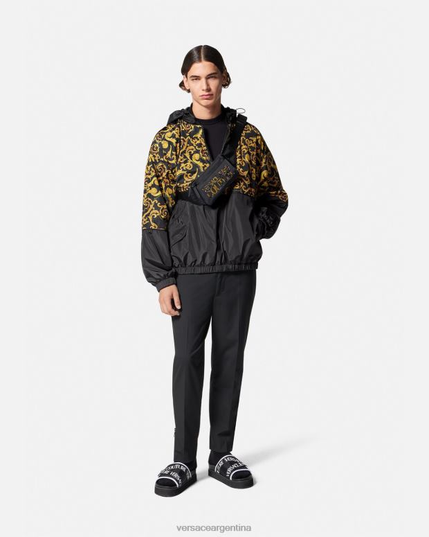 hombres Versace oro negro chaqueta con capucha de alta costura ropa 4F6042380