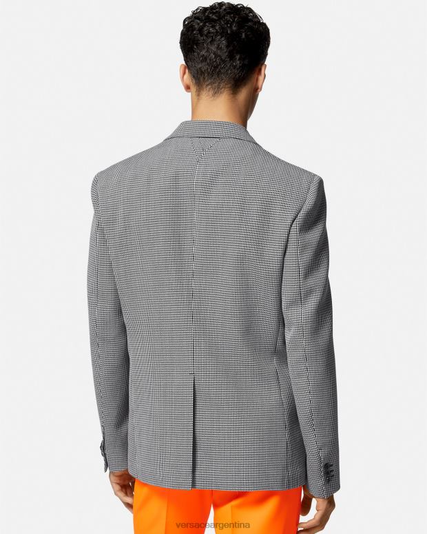 hombres Versace blanco negro blazer universitario con logo de pata de gallo ropa 4F6041278