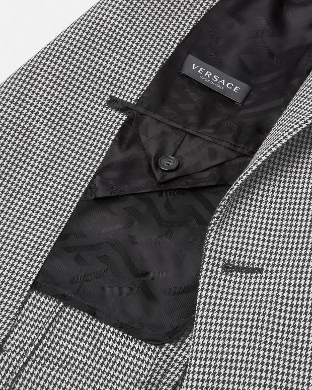 hombres Versace blanco negro blazer universitario con logo de pata de gallo ropa 4F6041278