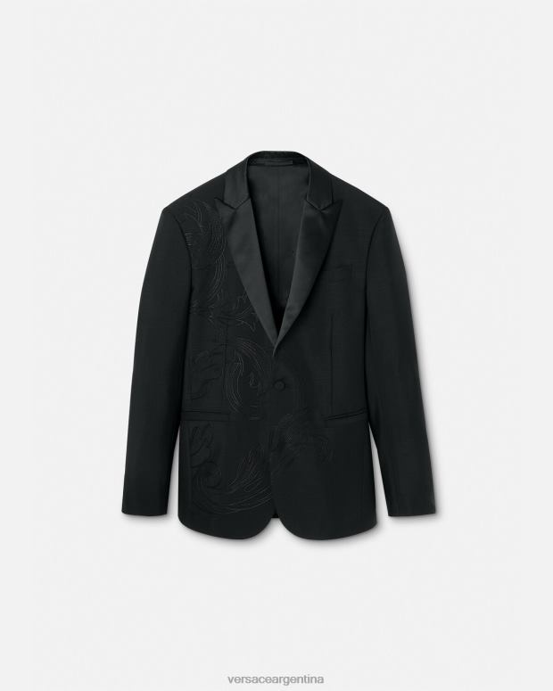 hombres Versace negro blazer formal con bordado barroco ropa 4F6041262