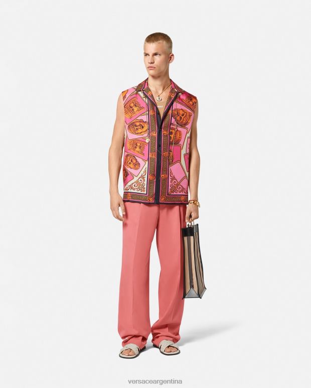 hombres Versace rosa pantalones formales de pierna ancha ropa 4F6041274