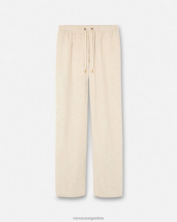 hombres Versace beige pantalones de cambray con silueta barroca ropa 4F6041442