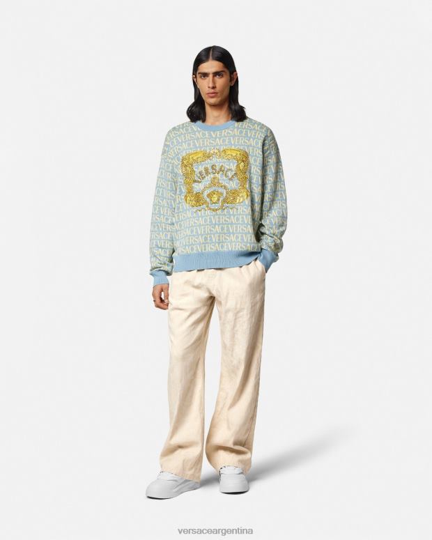 hombres Versace beige pantalones de cambray con silueta barroca ropa 4F6041442