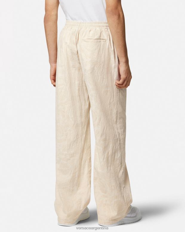 hombres Versace beige pantalones de cambray con silueta barroca ropa 4F6041442