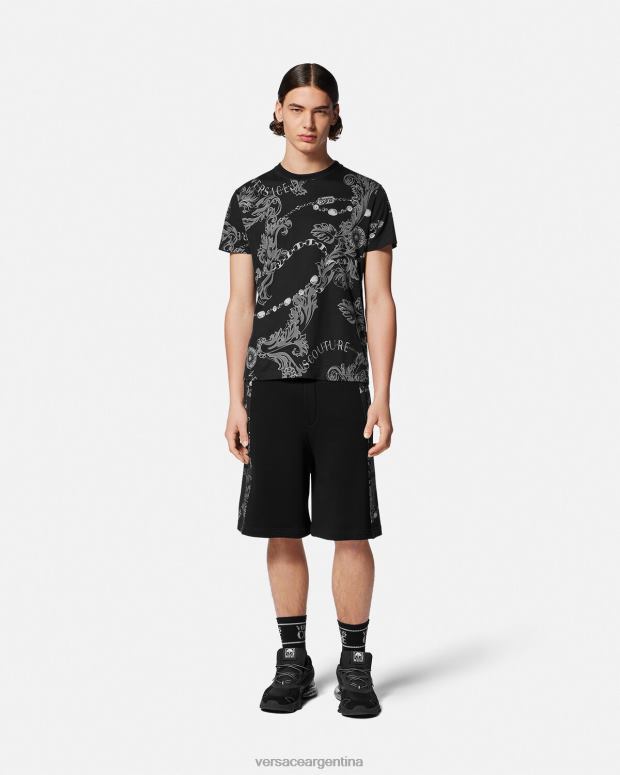hombres Versace negro shorts deportivos con cadena de alta costura ropa 4F6042441