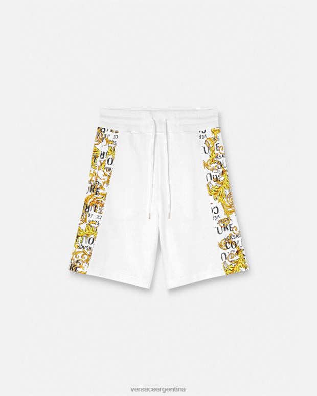 hombres Versace oro y blanco shorts deportivos de alta costura con logo ropa 4F6042424