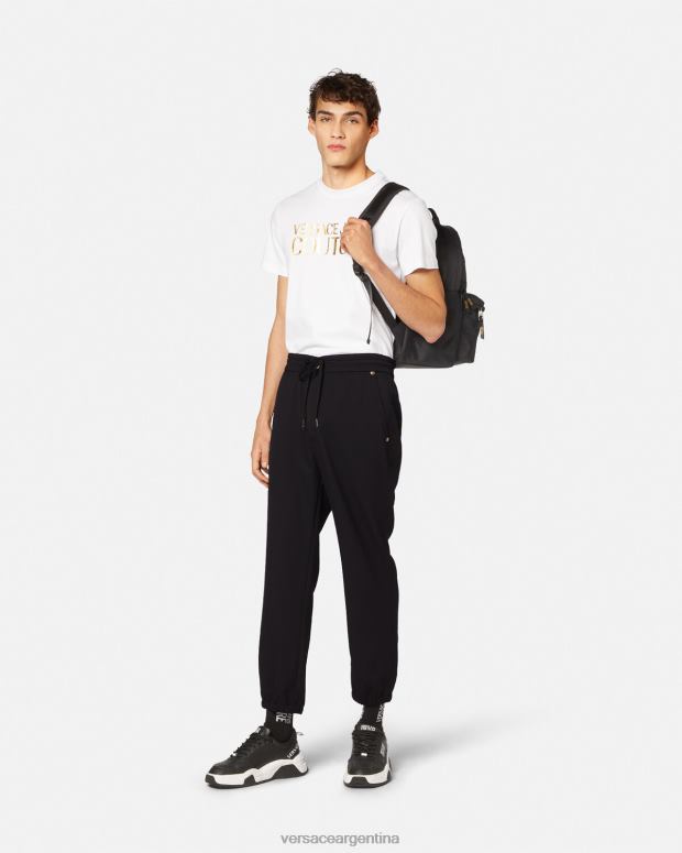 hombres Versace negro pantalones deportivos con emblema en V ropa 4F6042367