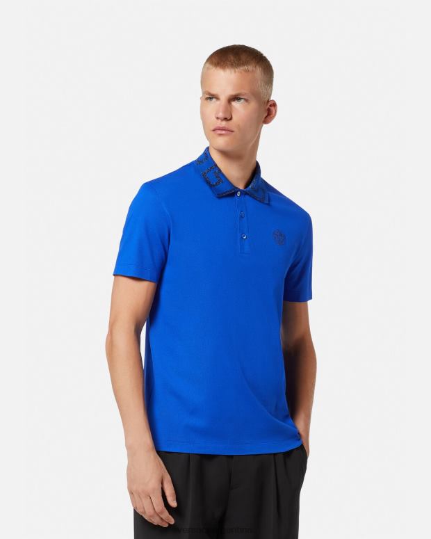 hombres Versace azul playera tipo polo con greca ropa 4F6041386