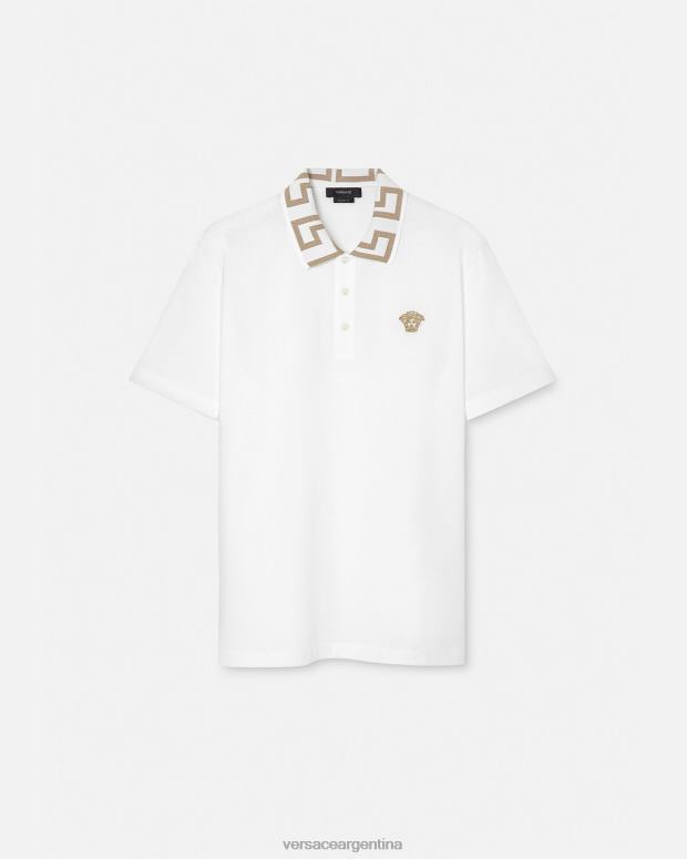 hombres Versace blanco playera tipo polo con greca ropa 4F6041376