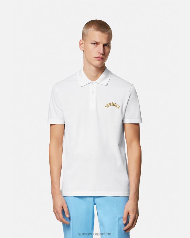 hombres Versace blanco playera tipo polo con logo barroco y conchas marinas ropa 4F6041361