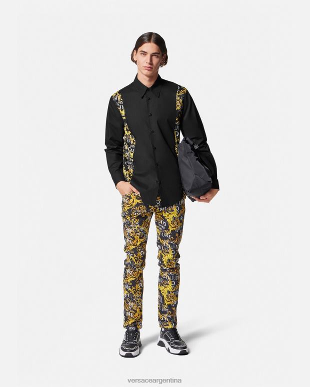 hombres Versace negro camisa de alta costura con logo ropa 4F6042397