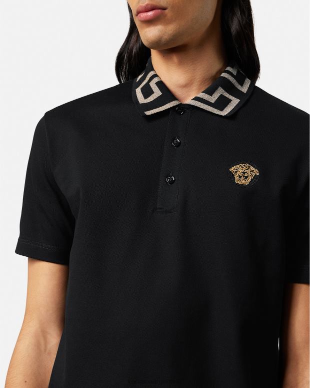 hombres Versace negro playera tipo polo con greca ropa 4F6041375
