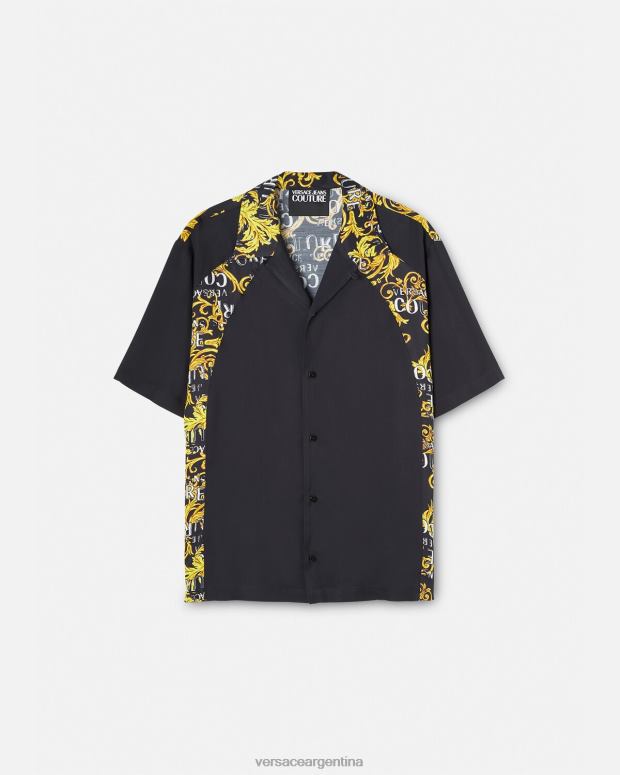 hombres Versace oro negro camisa de alta costura con logo ropa 4F6042395