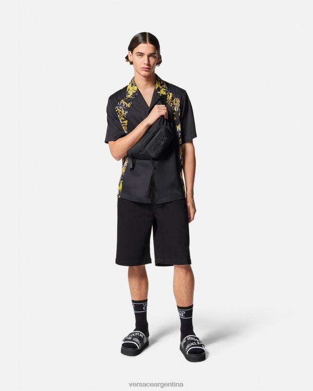 hombres Versace oro negro camisa de alta costura con logo ropa 4F6042395