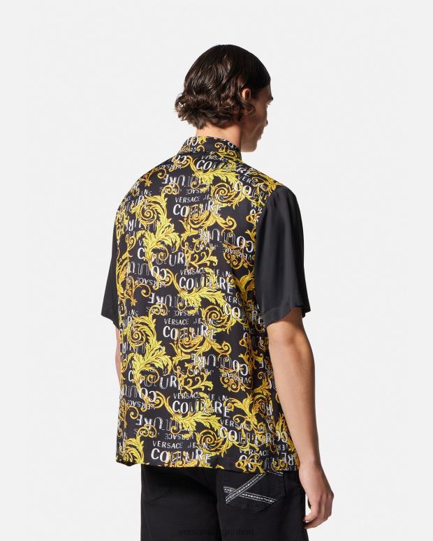 hombres Versace oro negro camisa de alta costura con logo ropa 4F6042395