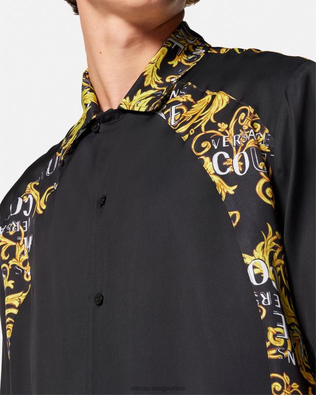hombres Versace oro negro camisa de alta costura con logo ropa 4F6042395