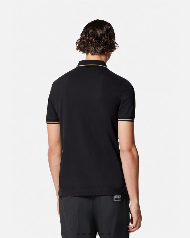 hombres Versace oro negro playera tipo polo con emblema en V ropa 4F6042363