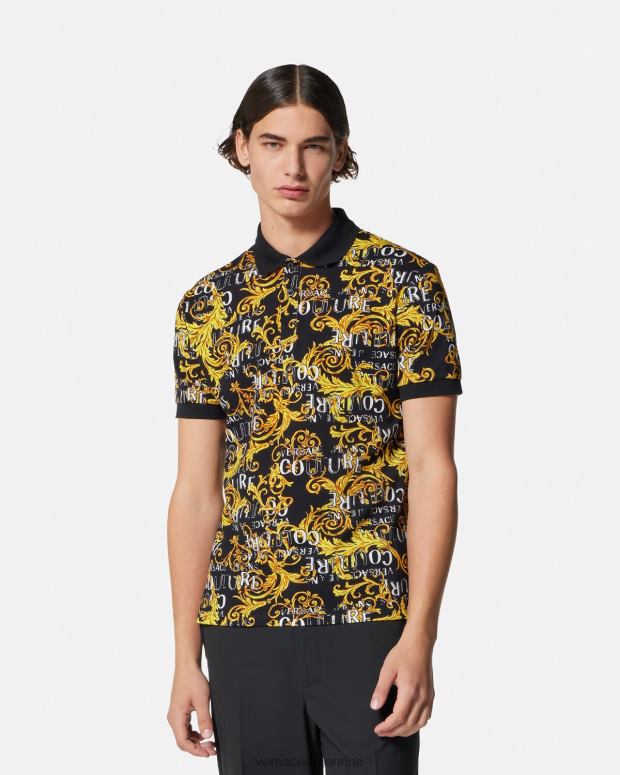 hombres Versace oro negro polo de alta costura con logo ropa 4F6042391
