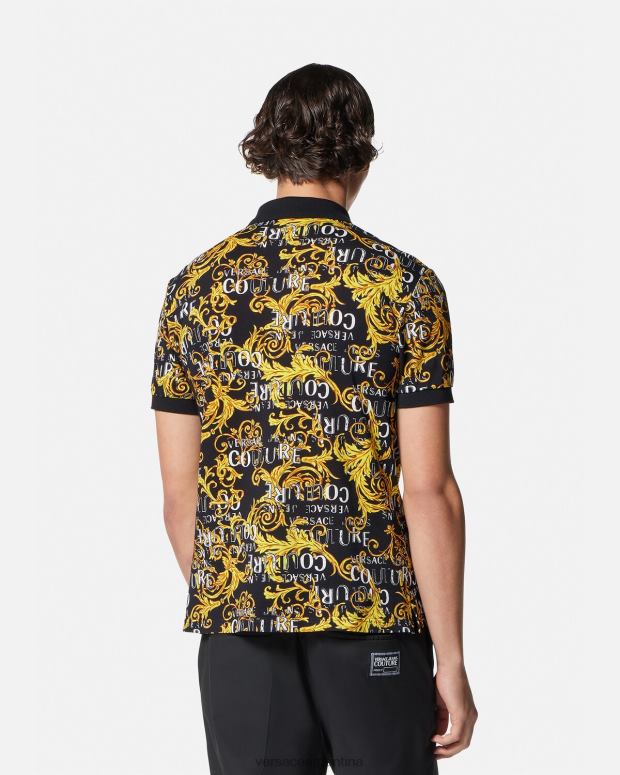hombres Versace oro negro polo de alta costura con logo ropa 4F6042391
