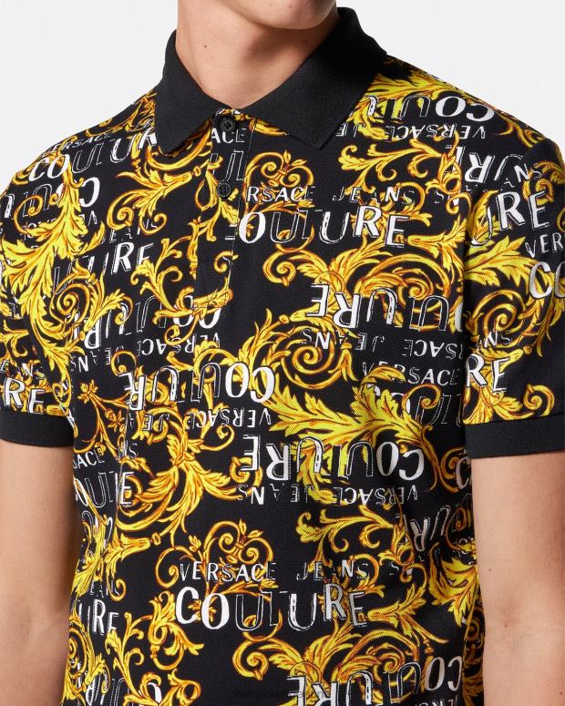hombres Versace oro negro polo de alta costura con logo ropa 4F6042391