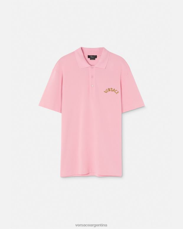 hombres Versace rosa playera tipo polo con logo barroco y conchas marinas ropa 4F6041365