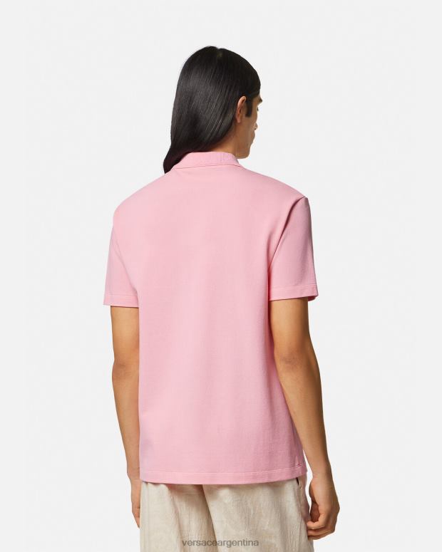 hombres Versace rosa playera tipo polo con logo barroco y conchas marinas ropa 4F6041365