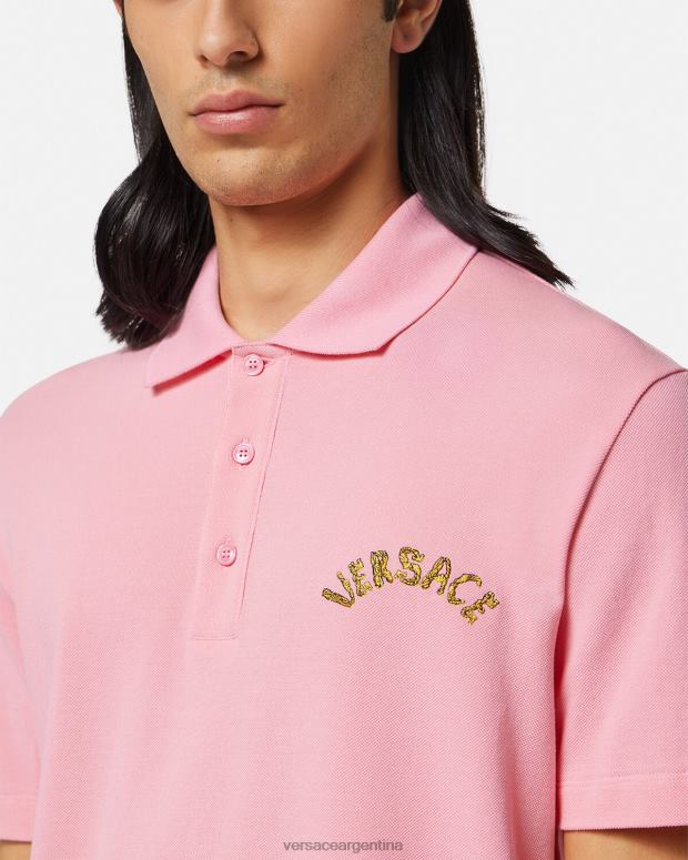 hombres Versace rosa playera tipo polo con logo barroco y conchas marinas ropa 4F6041365