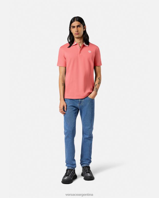 hombres Versace rosa polo con medusa greca ropa 4F6041357