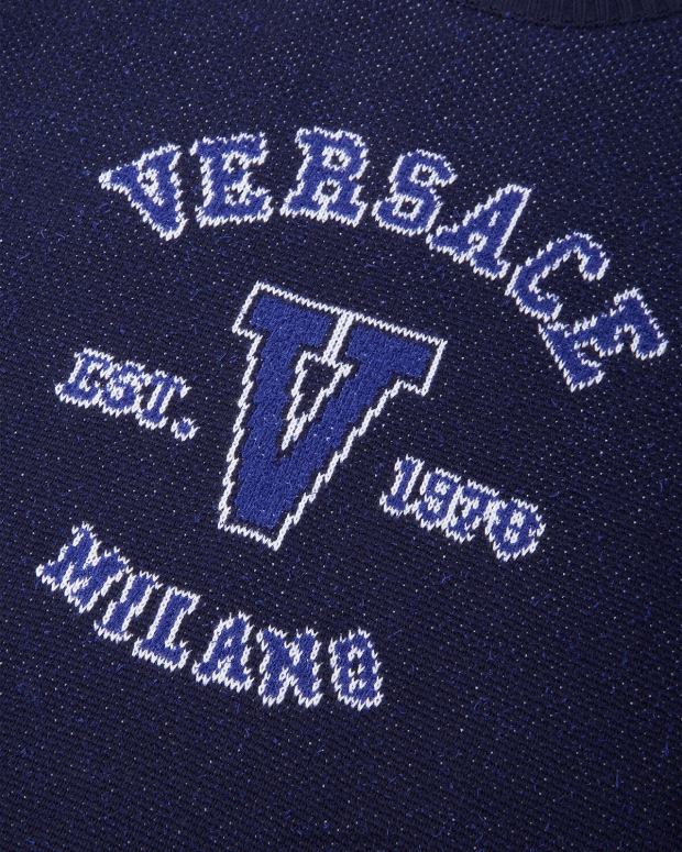 hombres Versace azul suéter universitario con logo en intarsia ropa 4F6041349