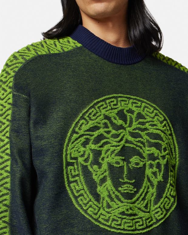 hombres Versace azul verde suéter de felpa con medusa la greca ropa 4F6041331