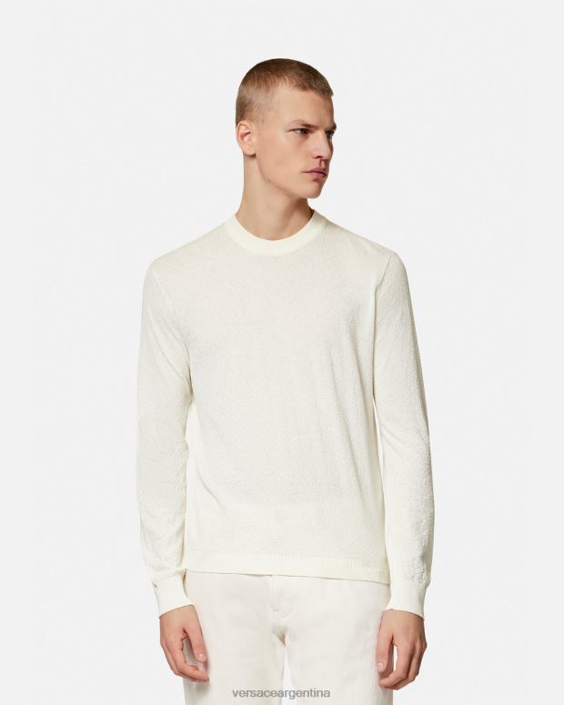 hombres Versace beige suéter la greca en mezcla de seda ropa 4F6041326