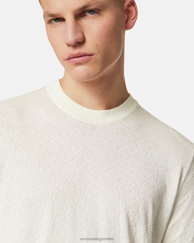 hombres Versace beige suéter la greca en mezcla de seda ropa 4F6041326