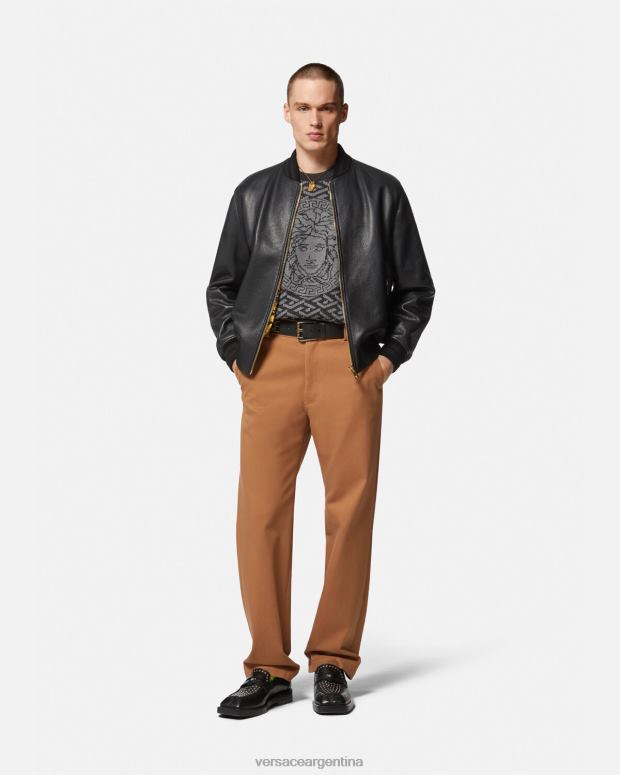 hombres Versace gris negro suéter con medusa en jacquard la greca ropa 4F6041339