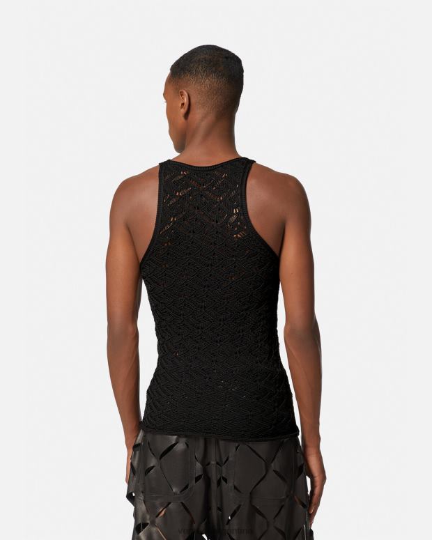 hombres Versace negro camiseta sin mangas de punto con encaje la greca ropa 4F6041340
