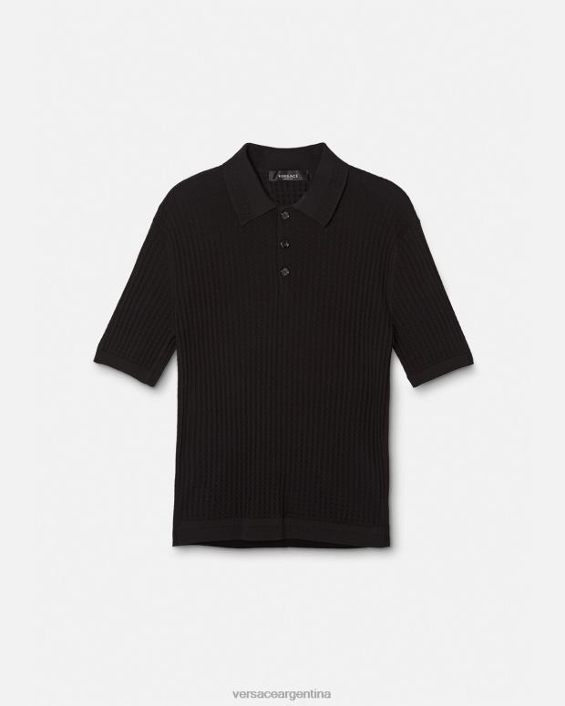 hombres Versace negro polo con grecas ropa 4F6041337