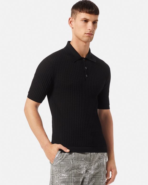 hombres Versace negro polo con grecas ropa 4F6041337