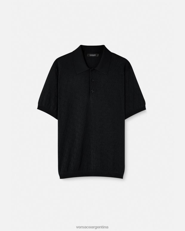 hombres Versace negro polo de punto de manga corta la greca ropa 4F6041328