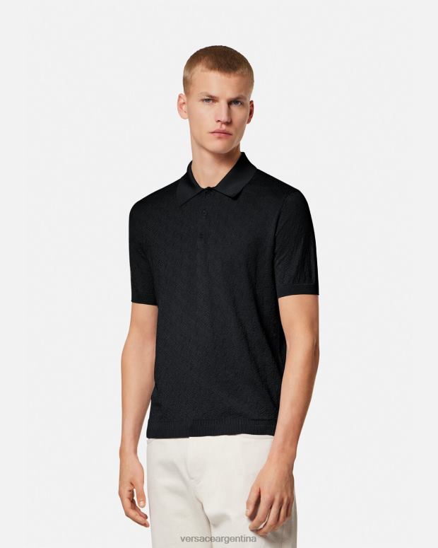 hombres Versace negro polo de punto de manga corta la greca ropa 4F6041328