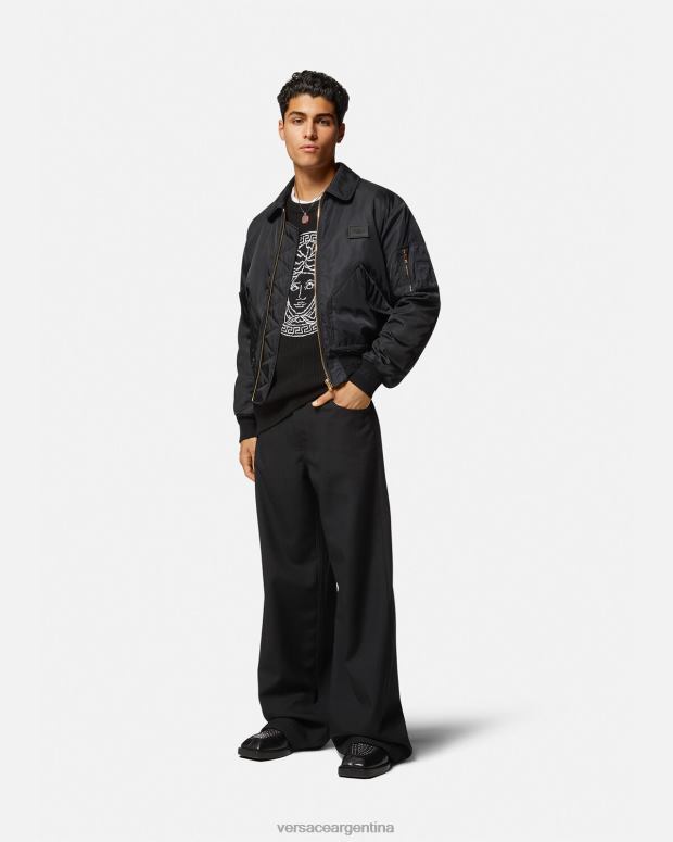 hombres Versace negro suéter con medusa a rayas en jacquard ropa 4F6041344