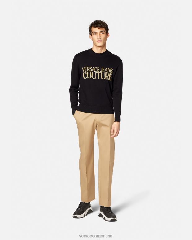 hombres Versace negro y estampado suéter tejido con logo ropa 4F6042421