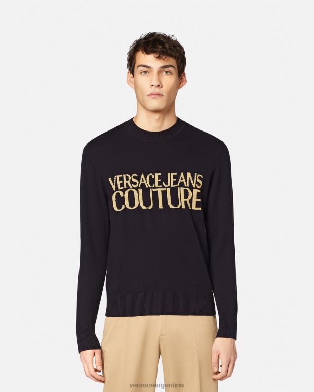 hombres Versace negro y estampado suéter tejido con logo ropa 4F6042421
