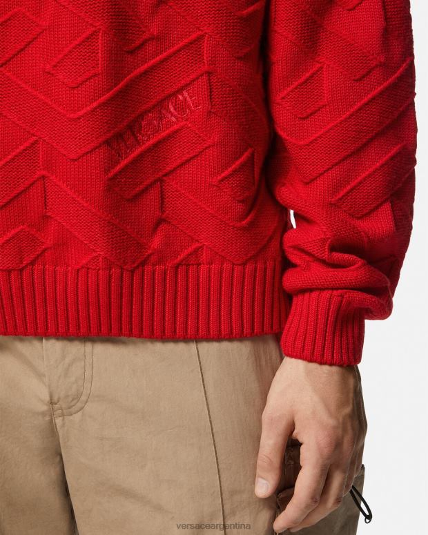 hombres Versace rojo suéter de punto la greca ropa 4F6041342