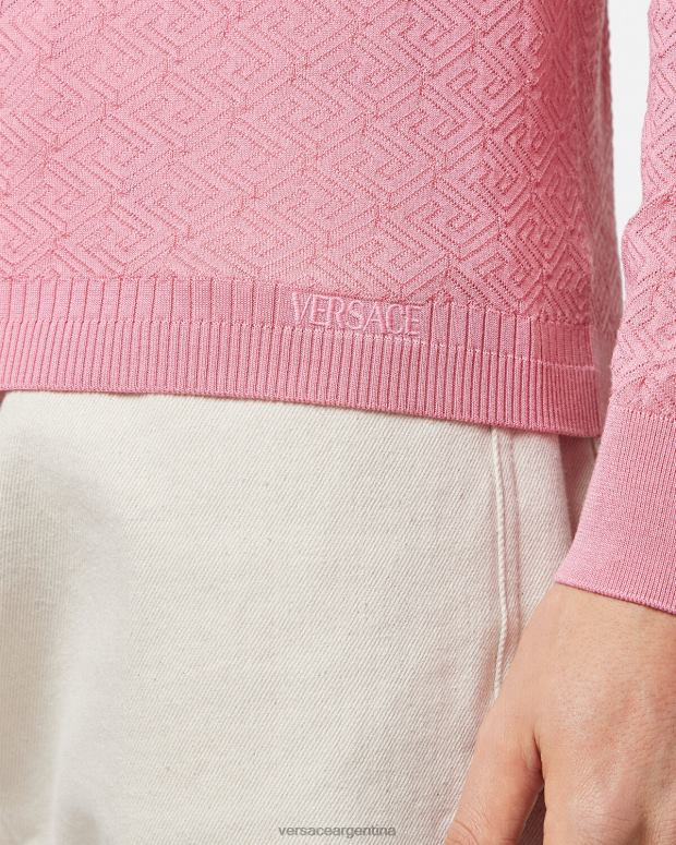 hombres Versace rosa suéter la greca en mezcla de seda ropa 4F6041327