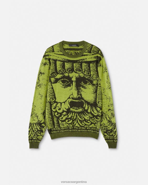 hombres Versace verde suéter jacquard la maschera ropa 4F6041336