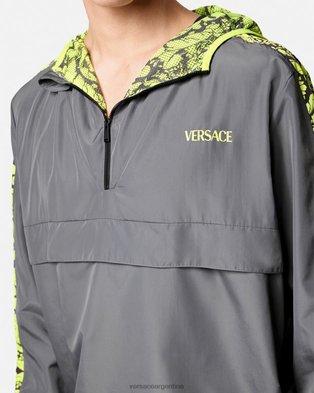 hombres Versace gris y lima chaqueta deportiva con silueta barroca ropa 4F6041461
